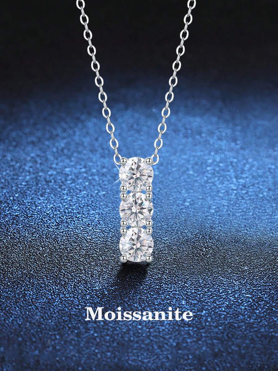 BLOVEMEE 1pc 925 Sterling Silver 1.5 Carat Moissanite Necklace, Suitable For Women's Daily Wear, Wedding Jewelry, Valentine's Day, Mother's Day, Birthday, New Year Gift - XL0033M - View 1