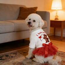 1pc Dog/Cat Valentine's Day Wedding Dress, Teddy/Poodle/Small Dog Princess Dress - White - View 6