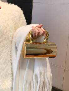 Solid Color Acrylic Box Bag, New Fashion Personalized Handle Handbag, Cylinder Shaped Chain Shoulder Crossbody Bag, Phone & Coin Purse, Suitable For Work, Commute, Date, Shopping, Travel, Romantic Valentine's Gift For Couples - Vàng - Xem 6