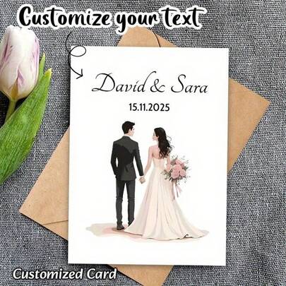Personalized Wedding Engagement Anniversary Card - Customized With Names And Date, Bride And Groom Names, Wedding Checklist - Customized Card For Newlyweds - Wedding Favors, Gifts, Congratulations Card - Suitable For Wedding