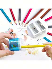 Bộ 4 gọt bút chì cầm tay có nắp đậy, gọt bút chì màu hai lỗ, gọt bút chì di động, thích hợp cho lớp học, văn phòng, quà tặng Giáng sinh. - nhiều màu - Xem 3