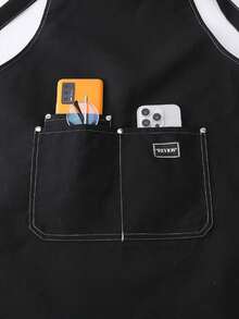 Unisex Bib Apron with multifunctional tool pocket - Gris - Ver 3