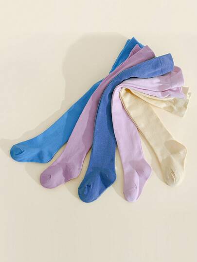 5pcs Girls' Minimalist Versatile Fresh Spring/Summer Fitted Leggings, Girls' Knitted Macaroon Color Tights Suitable For Daily Matching