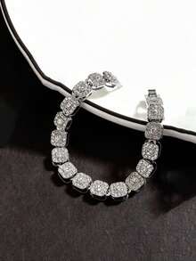 1pc Men's Hip Hop Fully Iced Out Diamond Shaped Cuban Link Bracelet, Adjustable Cuban Anklet Bracelet, Stylish Street Jewelry For Men - Diamond Cuban Chain - View 10