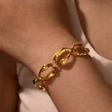 Uself 1 件装不锈钢几何手链，女士款，18K 镀金，防水，高品质女士饰品，适合日常佩戴、度假、海边等场合。 - 金色 - 查看 2