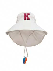 1 pieza Sombrero de chal con bordado de letras A-Z 26, gorra con bordado de letras, sombrero de sol de ala ancha y malla transpirable, silbato, color aleatorio - 1PC - Ver 20