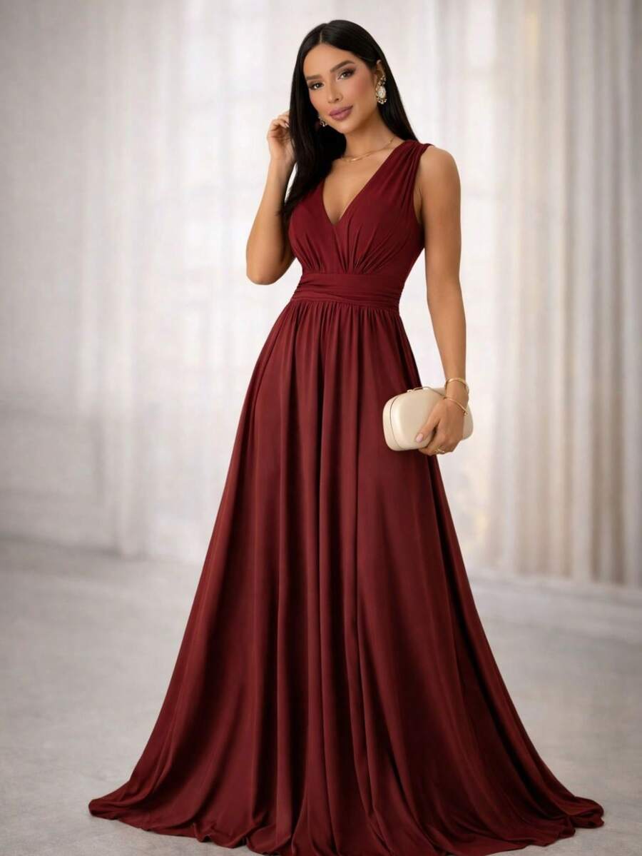 Women Dresses - 紅木色 - 查看 1