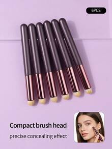 6PCS Round Head Concealer Brushes Soft Fluffy Smooth Blending For Precise Concealing - Coffee Brown - View 9
