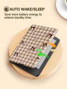 1 件装时尚蝴蝶结爱心格子图案保护套，适用于 Kindle 2024、Kobo、Kindle NK 11/Kindle 儿童版/Kindle Paperwhite 5，电子书阅读器保护套，带自动唤醒/睡眠功能，轻巧便捷，完美贴合，保护您的阅读设备。 - 彩色 - 查看 4