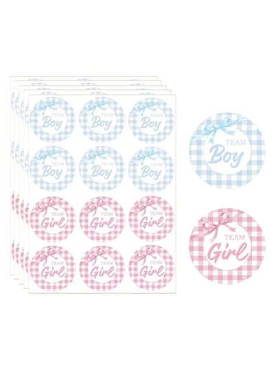 5/10pcs Gender Reveal Stickers, 2 Inch Baby Boy Or Girl Theme Decorative Stickers, Pink Or Blue Bow Baby Shower Gender Reveal Party Supplies