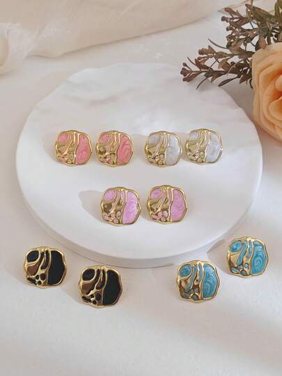 Nuevos pendientes de acero inoxidable con diseño retro irregular y cuadrado personalizados para mujeres, exquisitos y únicos, resistentes al desteñido, impermeables, con efecto de gota de oro, estilo europeo y americano, pendientes de primavera para mujeres