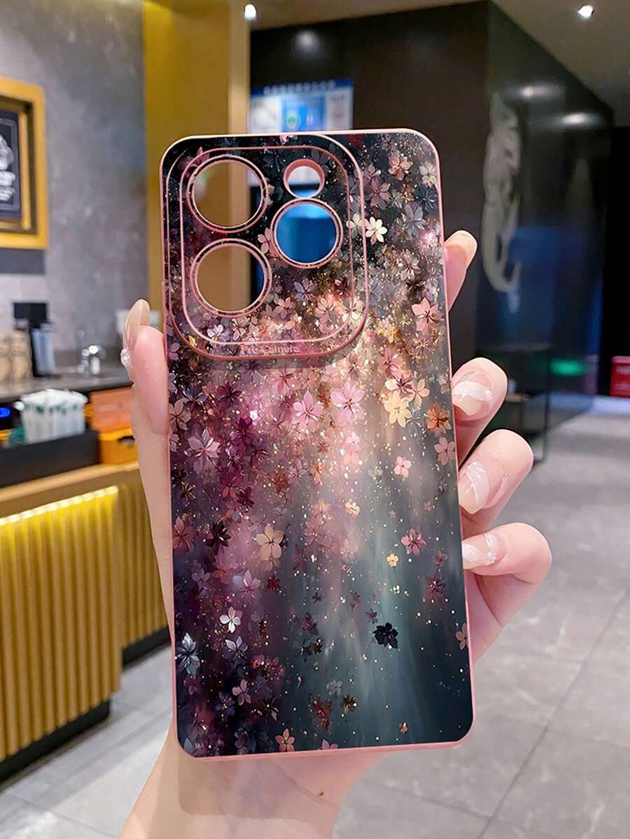 1个粉色樱花舞UV印刷防震手机壳，适用于三星/Galaxy/Infinix/红米/OPPO/VIVO/Realme安卓机型 - 粉色 - 查看 1