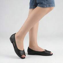 Zapatos de verano para mujer - Nuevo diseño con punta de pez, talón cubierto y tacón ancho - Bailarinas elegantes y cómodas para uso diario, perfectas para un estilo casual sofisticado en la ciudad, Sandalias de tacón para mujer - Negro - Ver 3