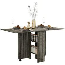 Folding Dining Table Drop Leaf Table With 2-Tier Shelves Rolling Casters For Small Spaces Kitchen Grey - Grey1 - View 1