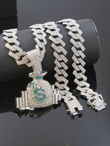 1 chiếc mặt dây chuyền hình túi tiền đính đá, dây chuyền kiểu phong cách hip-hop cá tính dành cho nam giới, thích hợp đeo hàng ngày. - Dây chuyền mặt dây chuyền hình túi tiền - Xem 10