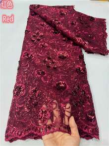 5码/1码高品质蓝色法式网纱蕾丝面料，带非洲刺绣，尼日利亚亮片网纱蕾丝面料，适用于婚礼派对礼服，2026绿色 - A - 查看 10