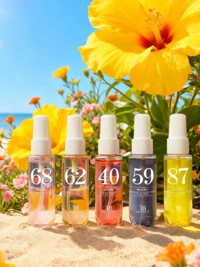 5/4/1 Set Brazilian Fragrance Spray Gift Box, 40ml New Tropical Ambiance Air Freshener Series, Long-Lasting Warm Sunshine Floral Amber Fruity Aromatherapy, 39 Coconut Cream, 40 Plum Jasmine, 59 Violet, 62 Cashew, 68 Jasmine Ocean, Rio De Janeiro, Suitable For Home, Bedroom, Office, Car Decor