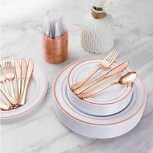 5/10pcs Rose Gold Colored Party Tableware Set, Gold Cutlery, Gold Knife Fork Spoon Cutlery Set Suitable For Gatherings, Weddings, Birthdays, Parties, Outdoor Events - Tableware - View 6