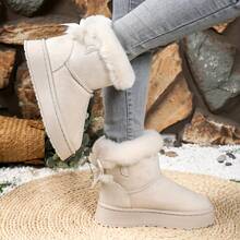 2025 Winter New Arrival! Creamy White Fleece-Lined Snow Boots, Thick Sole With Heel Pad + Bow Decoration, Warm Plush Ankle Boots For Women. Suitable For Extremely Cold Weather. Ideal For Travel And Skiing. - Màu be - Xem 5