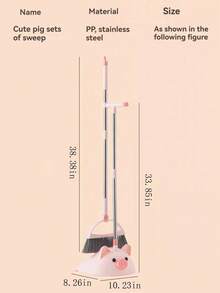 New Cute Pig Broom And Dustpan Set, 2024 New Extended Cleaning Tool 180° Rotation Cleaning Without Dead Angle, Stainless Steel Material + Silicone Strip Design Lightweight And Flexible, 4-Layer Extended Soft PET Bristles Durable - Pig Set - View 7