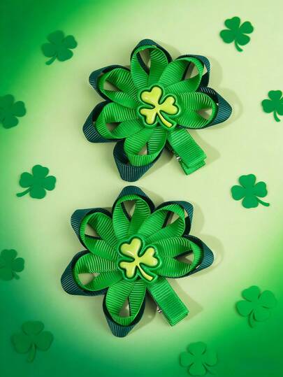 2 piezas Pinzas para el cabello del Día de San Patricio para niñas, pinzas de cocodrilo verdes con flores de cinta grosgrán, pasadores de pelo con regalo de la suerte, accesorios de pelo lindos para fiestas y verano de niñas