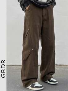 春夏新款休闲工装阔腿裤，宽松直筒休闲裤，经典纯色日常穿着 - 查看 1