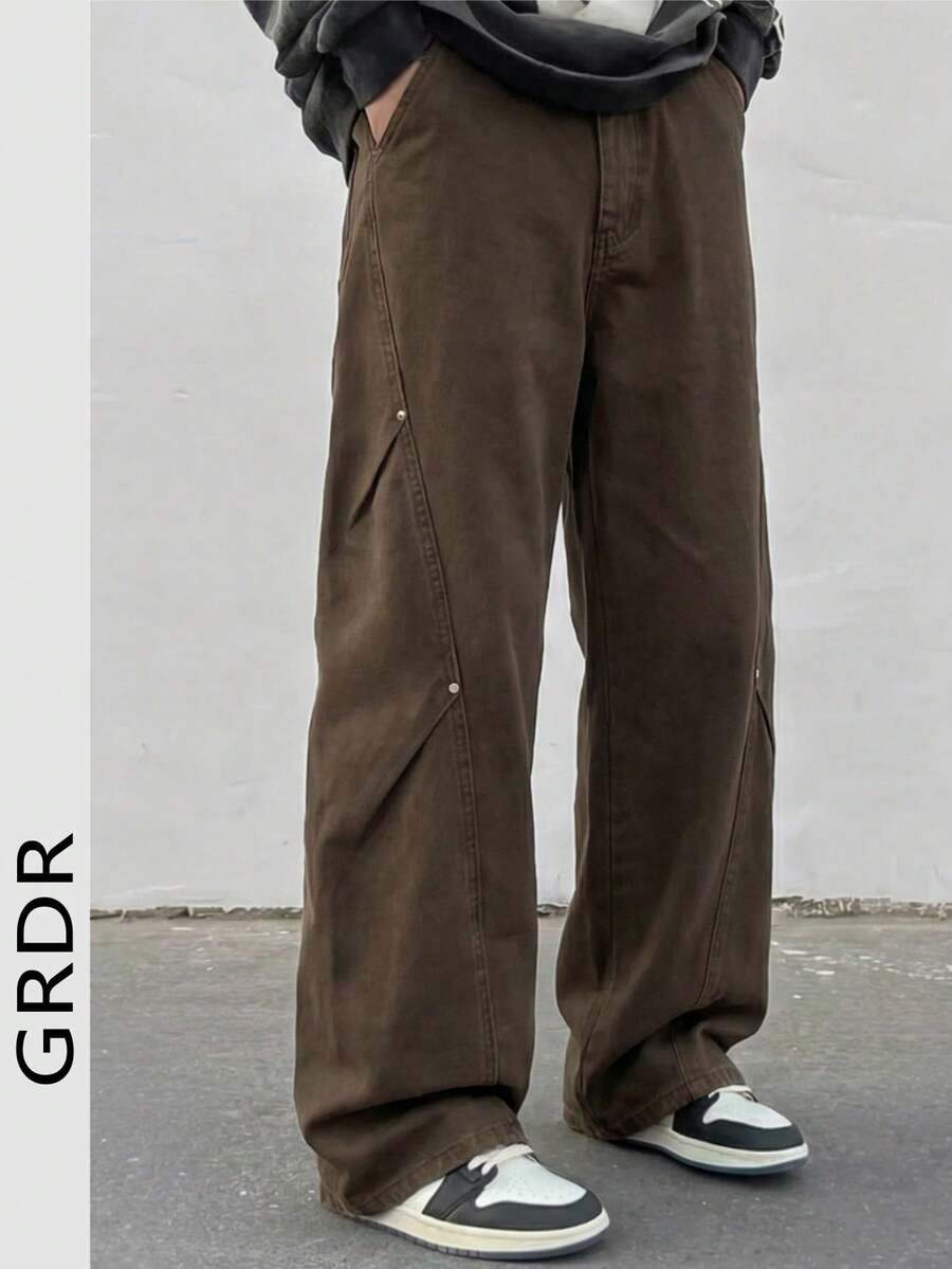 春夏新款休闲工装阔腿裤，宽松直筒休闲裤，经典纯色日常穿着 - 查看 1