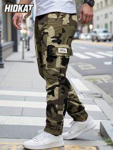 Hidkat Men's Lightweight Thin Camouflage Cargo Pants, Large Pockets Design, Elastic Waist With Drawstring, Breathable Jogger Pants For Casual Outdoor Activities, Spring/Autumn - Khaki - View 3