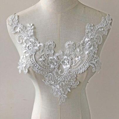 1pc V-Neck Lace Applique Patch For Wedding Dress Front & Back, Handmade DIY Sewing Material