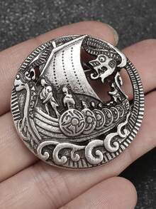 1pc New Retro Viking Round Dragon-Slaying Battle Ship Medal Men's And Women's Brooch Banquet Party Versatile Fashion Accessories Gift - Fashion - View 4