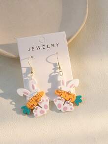 1对可爱复活节兔子耳朵和胡萝卜亚克力吊坠耳环，女士节日派对礼物 - 白色 - 查看 3