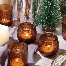 36 Glass Tea Light Holders - Amber Glass Candle Holders, Various Size Combinations (1.6*2.1 Inches And 2*2.5 Inches), Suitable For Tabletop Decoration, Ideal For Weddings, Parties, Valentine's Day, Birthdays, Bohemian Style/Festival Decorations, Home Decor - Large Package To Create A Romantic Atmosphere - 琥珀 - 查看 7