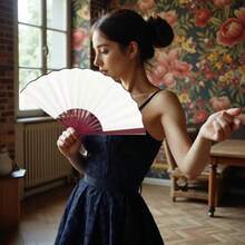 2 Pcs Nylon Cloth Chinese Vintage Fan For Festival Craft Wedding Dancing Decoration Party Favors - Beige - View 7