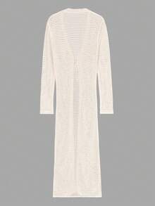 Women's Spring Unique Sexy Hollow Out Sheer Fitted Elegant Long Sleeve Cover Up Top - Milky White - View 5