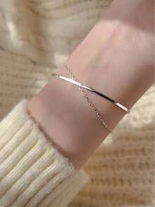 1件优雅女士几何双层手链，简约ins风设计，时尚简约，适合日常佩戴，情人节礼物 - 銀色 - 查看 1
