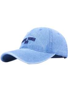 1pc New York 08 Embroidered Baseball Cap, Unisex, Washed Denim Soft Crown Curved Brim Hat - Multicolor - View 16