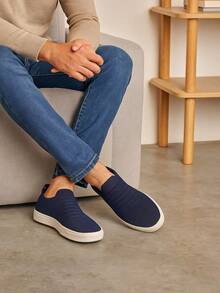 Tenis Knit Masculino Sapatenis Sapato + Palmilha Gel Confort - Azul - Visão 1