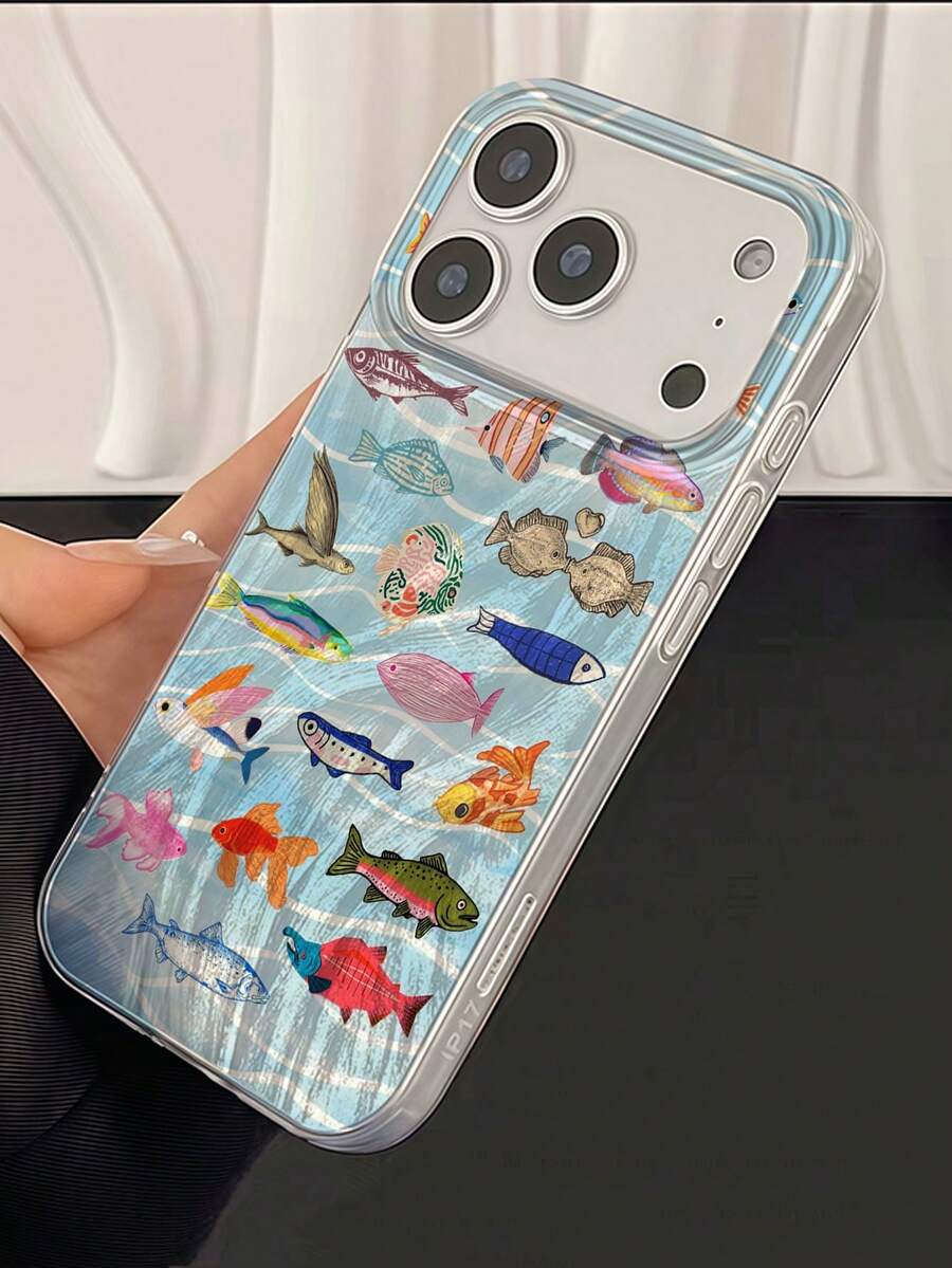 Ocean 1件装极简鱼纹防水、防指纹、防刮透明IMD软面光滑手机壳，兼容 16/16 Plus/16 Pro/16 Pro Max - 彩色 - 查看 1
