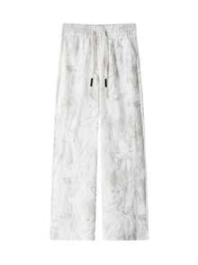 Spring New Tie-Dye Patchwork Maxi Loose Casual Pants, Breathable Ice Silk Relaxed Wide Leg Trousers With Elastic Waist And Drawstring, Comfortable And Fashionable - View 4