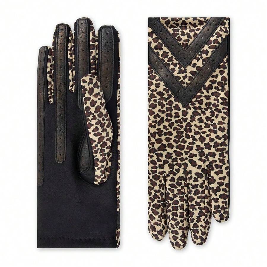 Womens Spandex Touchscreen Cold Weather Gloves With Warm Fleece Lining And Details - Leopard-smartdri - View 1