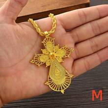 1 pieza Collar con colgante de cruz minimalista clásica hueca, longitud de cadena de 80 cm, colgante con elemento de cruz, collar de uso diario para mujeres, adecuado para árabe, reunión diaria, fiesta de cumpleaños, regalo de joyería de festival - Amarillo Oro - Ver 18