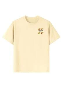 1件装男童休闲印花圆领短袖T恤，夏季学生装 - 一款百搭T恤，为每个孩子带来欢乐和幸福！ - 杏色 - 查看 6