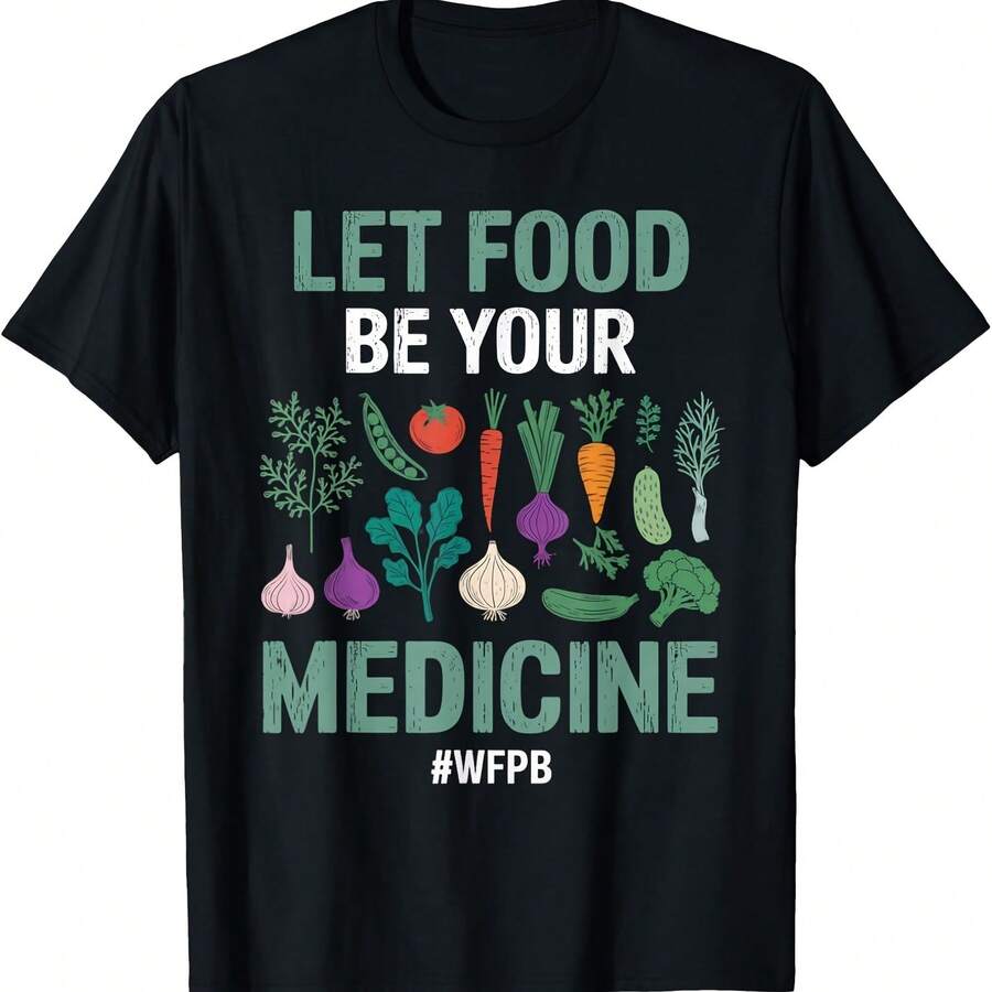 Camiseta vegana de alimentos integrales a base de plantas "La comida es tu medicina" - Negro 4 - Ver 1