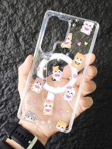 1pc Adorable Cat With Bow And Heart Transparent Magnetic Phone Case Compatible With Samsung Galaxy S26Ultra S26Plus S26 S25 S24 S23 S22 Plus FE Edge A56 A54 A36 A35 17promax Air 17pro 17 16E 16 15 14 13 12 11 X XS XSMAX Plus Pro Case - 無色 - 查看 4