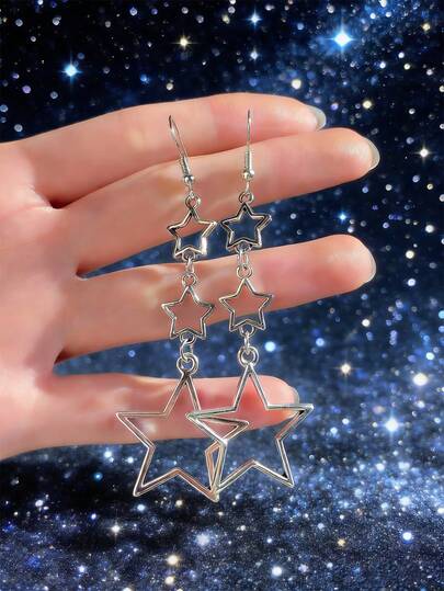 1 par de pendientes de acrílico con estrella hueca de color plateado y multicolor, adecuados para uso diario