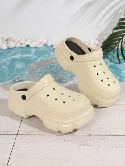 女童时尚镂空套脚凉鞋，轻便柔软舒适，适合沙滩/室内/室外穿着，厚底花园鞋