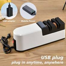 Portable Electric Knife Sharpener For Home Portable Kitchen Automatic Sharpening Knife Scissors Multi Functional Small Sharpening Machine USB Power Supply - White - View 3