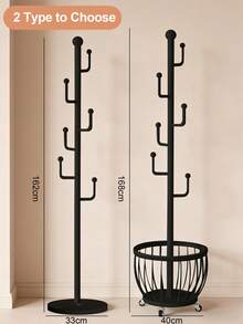 Coat Rack With Storage Basket, Freestanding Clothes Rack, Coat Rack Stand For Hat Scarves Handbags Clothes, Modern Coat Hanger Stand For Entryway, Moving Storage Rack For Bedroom Living Room Office Hallway Entrance, Easy Access, Hallway Decor, Black Or White - Black - Round Base - 查看 3