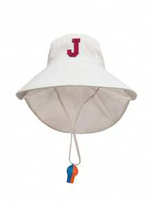 1 pieza Sombrero de chal con bordado de letras A-Z 26, gorra con bordado de letras, sombrero de sol de ala ancha y malla transpirable, silbato, color aleatorio - 1PC - Ver 31