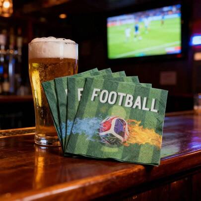 20pcs Green Soccer Themed Napkins, Suitable For Sports Theme Birthday Party Supplies, Soccer Fan Birthday Decorations, Soccer Birthday Party, Soccer Match And Tailgate Party Decorations, Suitable For Back To School Sports Team Game Day